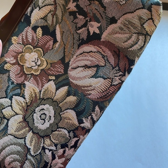 VTG Cottagecore Clutch Woven Jacquard Tapestry Purse Floral Mauve Bag Kiss 90s - Picture 12 of 14